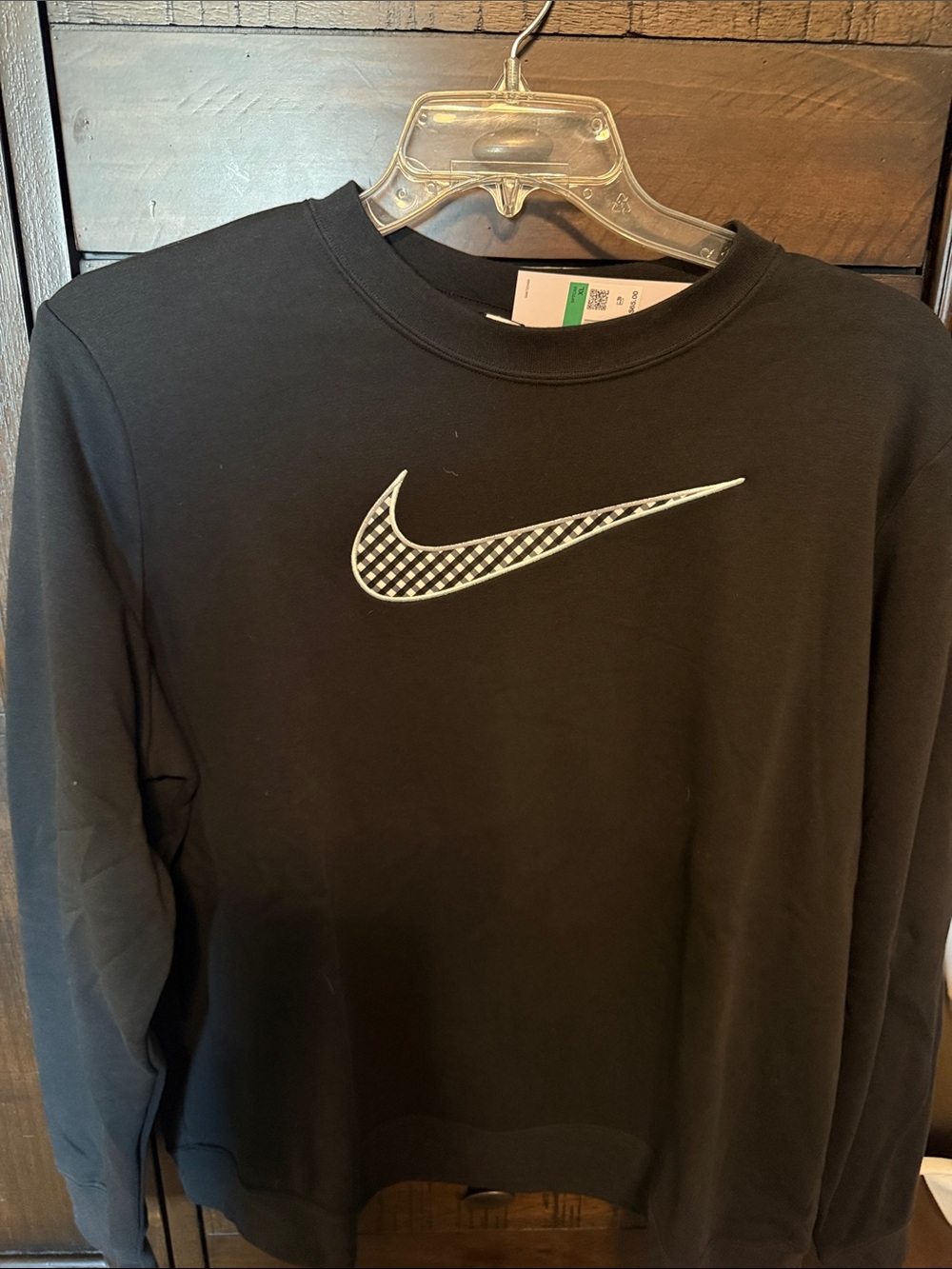 Nike Black Crewneck Sweatshirt with Checked Swoosh